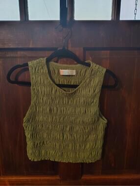 Free People Beach Smocked Green Tank XS